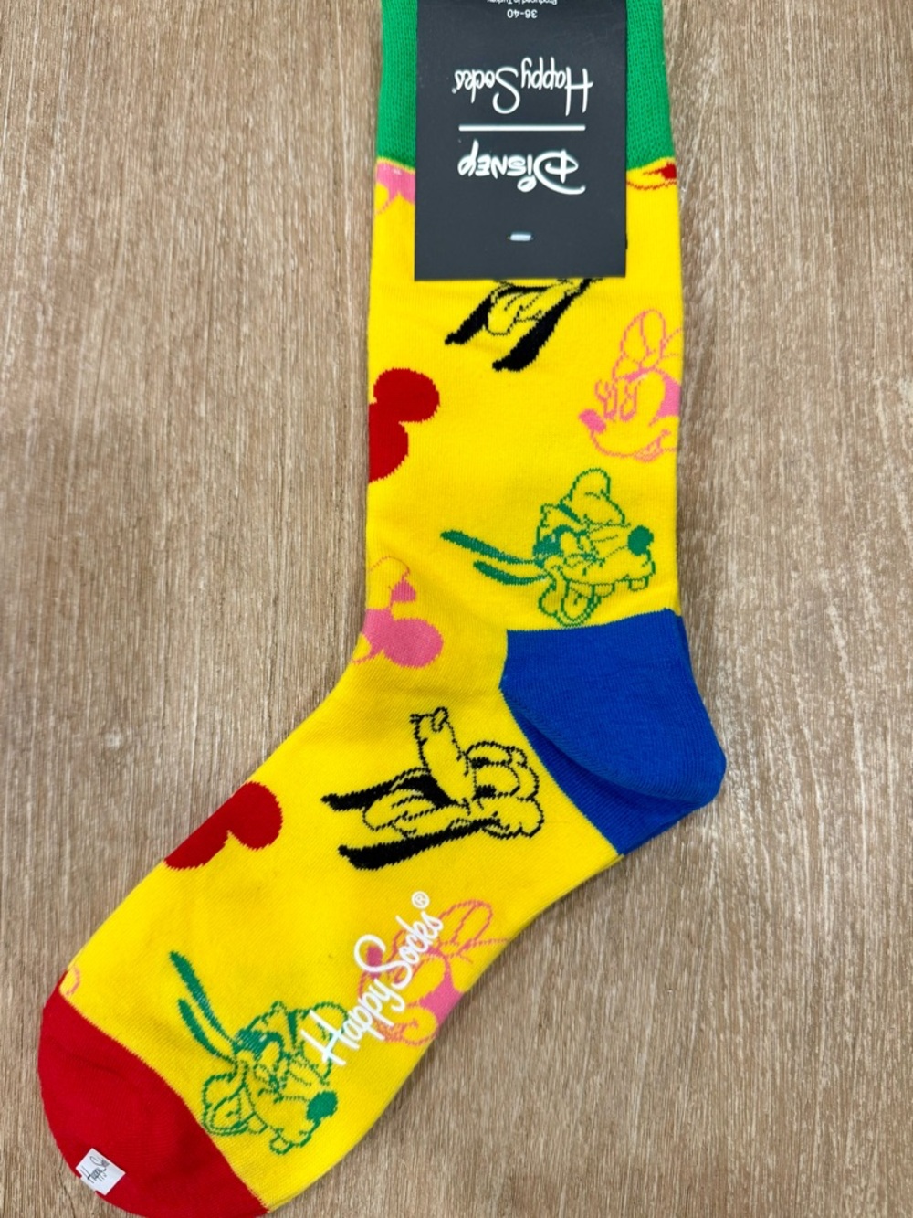Happy Socks Yellow Mickey & Pluto Pattern Crew Socks with Red and Blue Accents